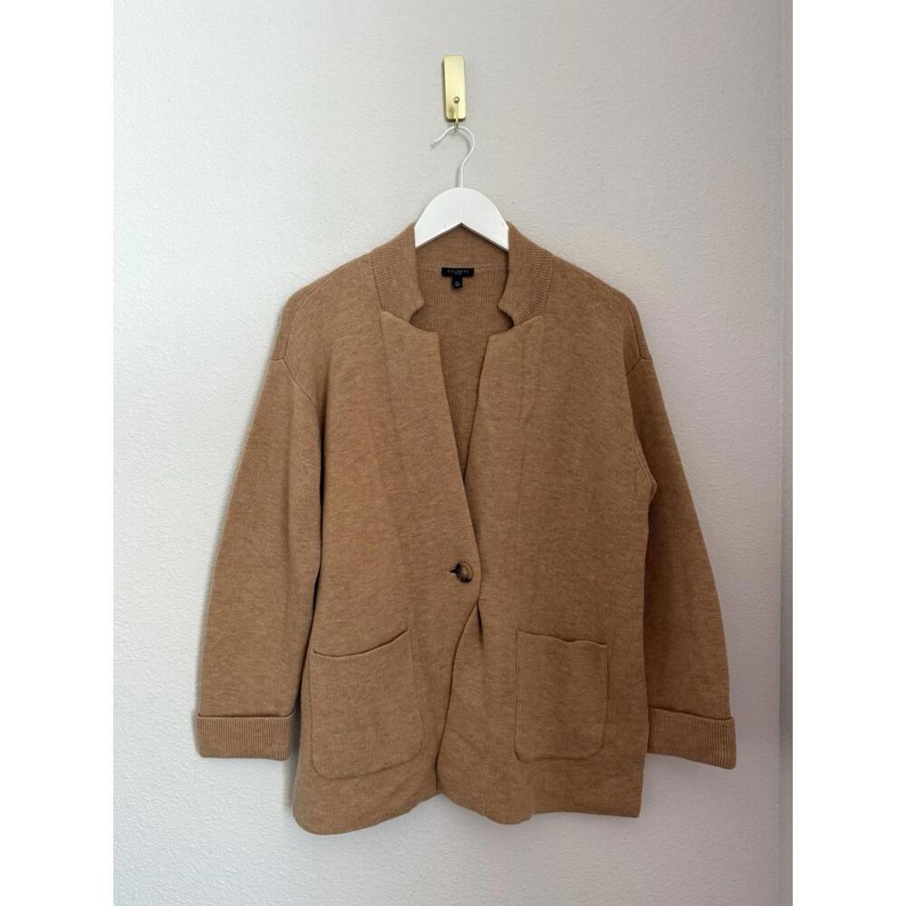 Talbots Women’s Large Petite Camel Lambswool Thick Knit Neutral Sweater Jacket
